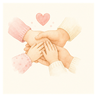 家族の手とハートのイラスト